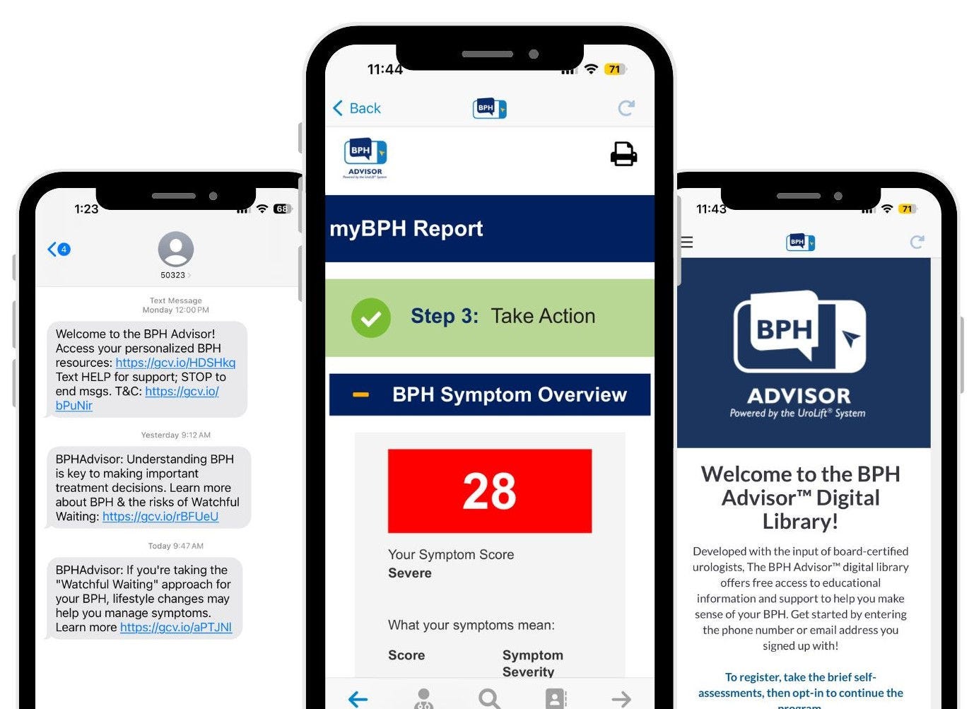 image of BPH Advisor start screen on a mobile phone